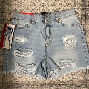 Distressed Light Blue Jean Shorts
